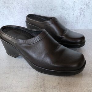 Dansko Dark Brown Leather Wedge Heel Mule